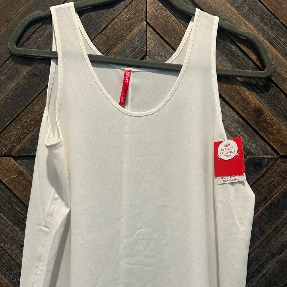 Spanx Perfect Length Top Large Chiffon Flowy Sleeveless Tank Powder White